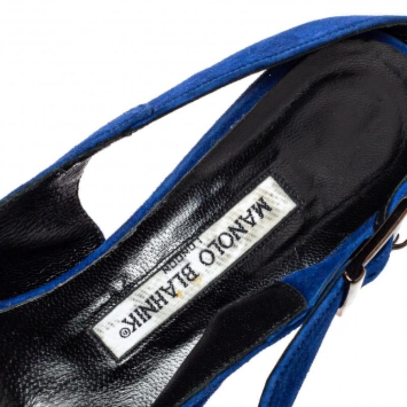 Manolo Blahnik Sandalias Slingback de Ante Azul Talla 39.5 en venta 1