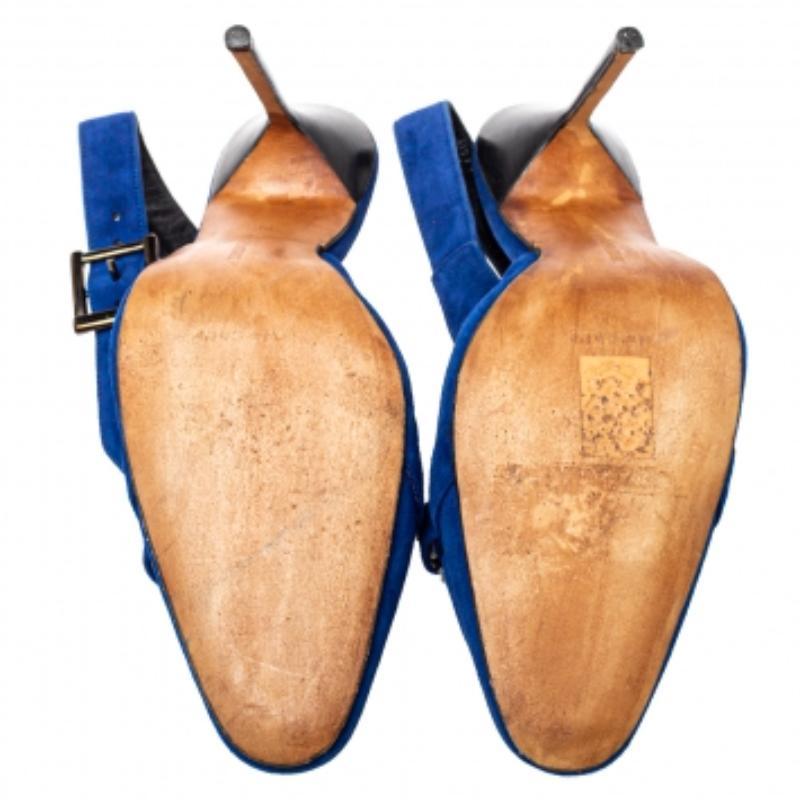 Manolo Blahnik Sandalias Slingback de Ante Azul Talla 39.5 en venta 3