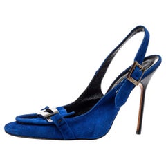 Manolo Blahnik Blue Suede Slingback Sandals Size 39.5