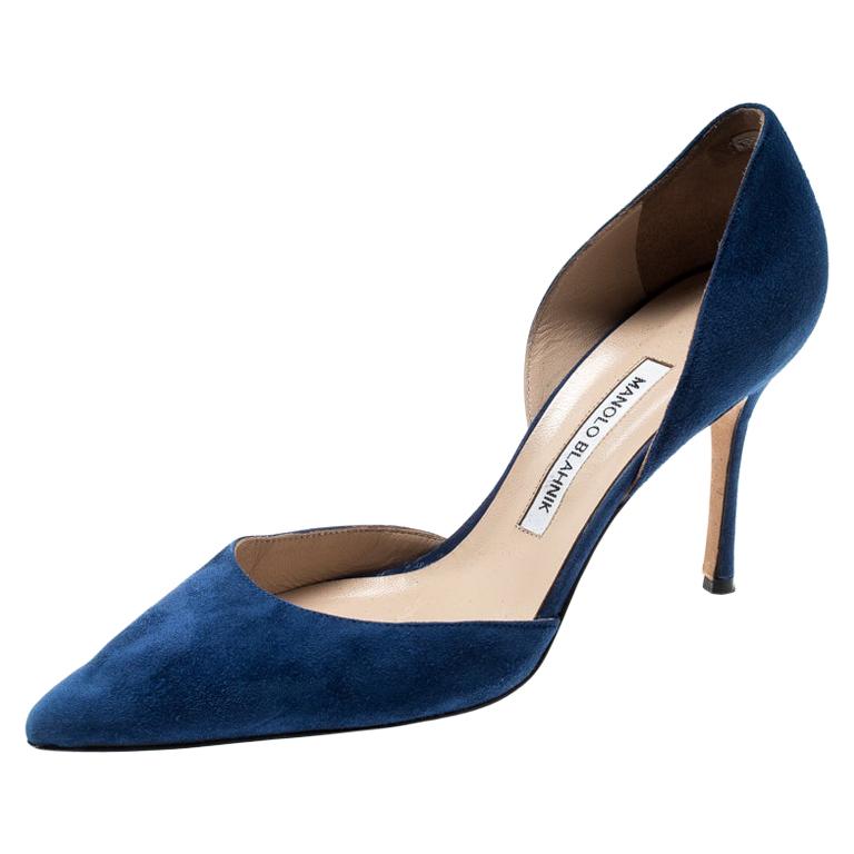 Manolo Blahnik Blue Suede Tayler D'orsay Pointed Toe Pumps Size 39 For ...