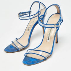 Manolo Blahnik Blue/Transperent PVC and Suede Mary Jane Pumps Size 36.5