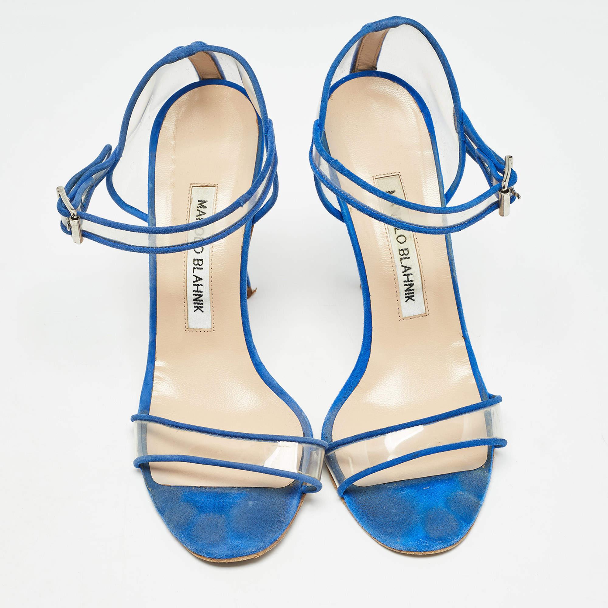 Bombas Mary Jane Manolo Blahnik azul/transparente de PVC y ante talla 36,5 Gris en venta