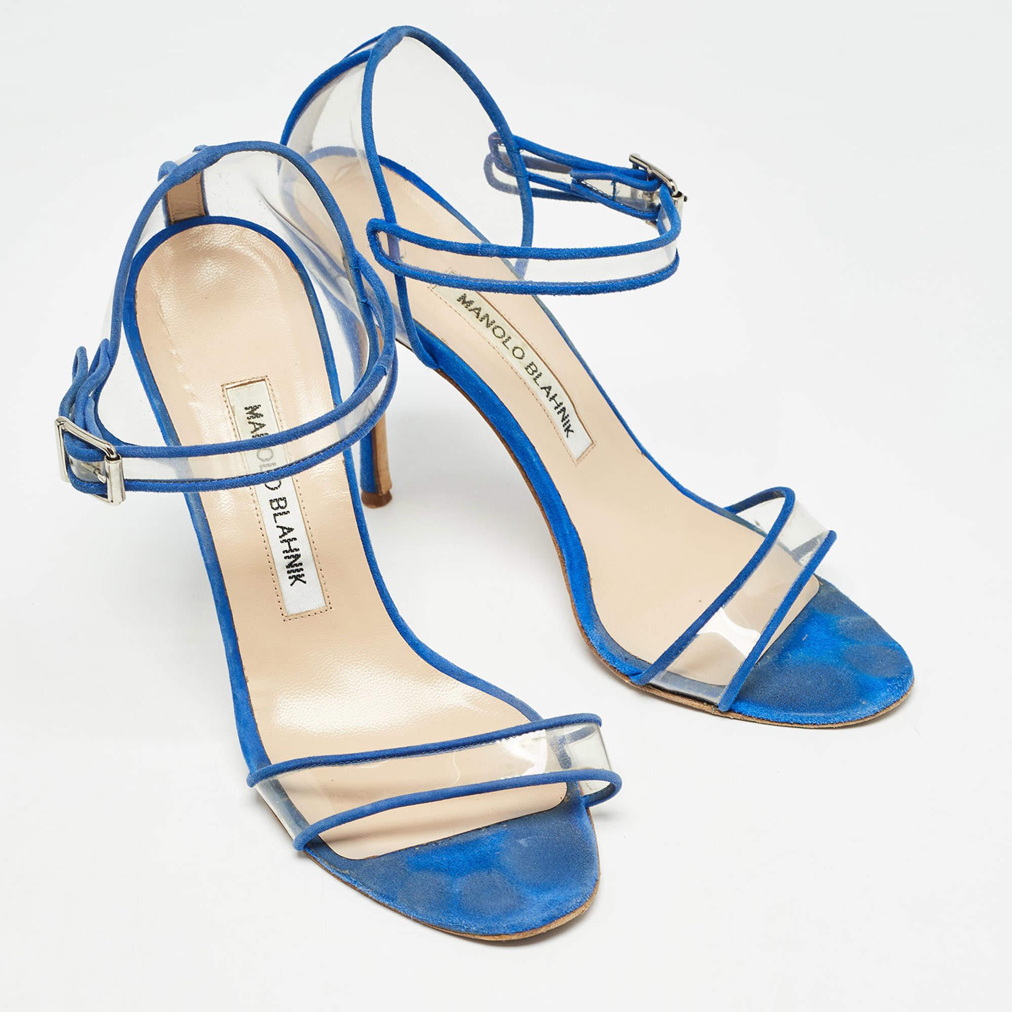 Bombas Mary Jane Manolo Blahnik azul/transparente de PVC y ante talla 36,5 en Bastante bueno estado para la venta en Dubai, Al Qouz 2