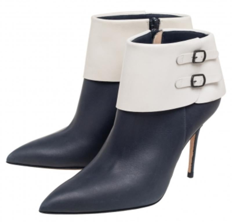 Noir Manolo Blahnik - Bottines à bout pointu en cuir bleu/blanc, taille 36