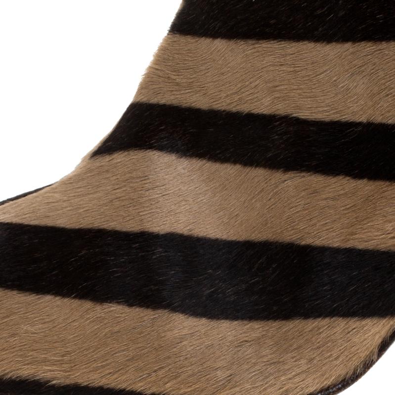 Manolo Blahnik Brown/Beige Calf Hair Leopard Print Knee Length Boots Size 36 2