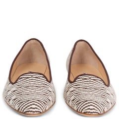 MANOLO BLAHNIK brown & ivory canvas Loafers Flats Shoes 36.5