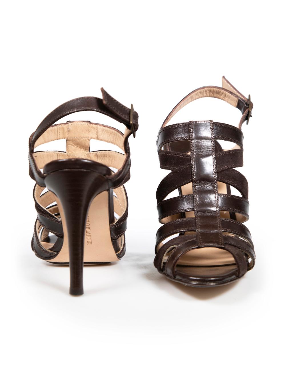 Manolo Blahnik Brown Leather Caged Strap Sandals Size IT 36 In New Condition For Sale In London, GB