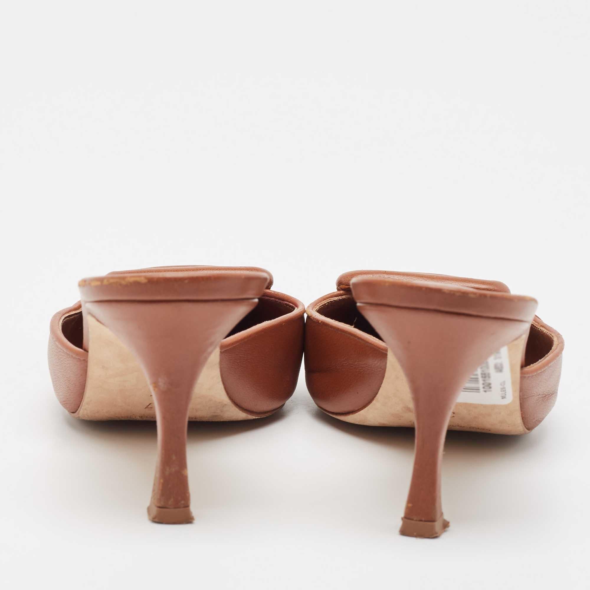 Manolo Blahnik Brown Leather Maysale Mules Size 37 1