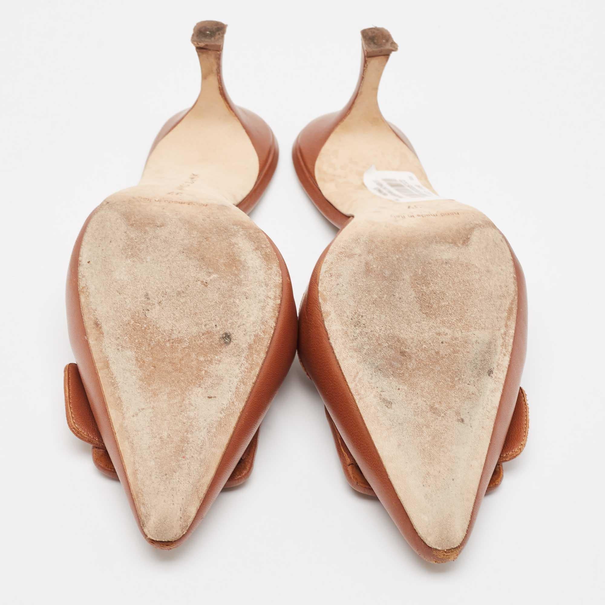 Manolo Blahnik Brown Leather Maysale Mules Size 37 2