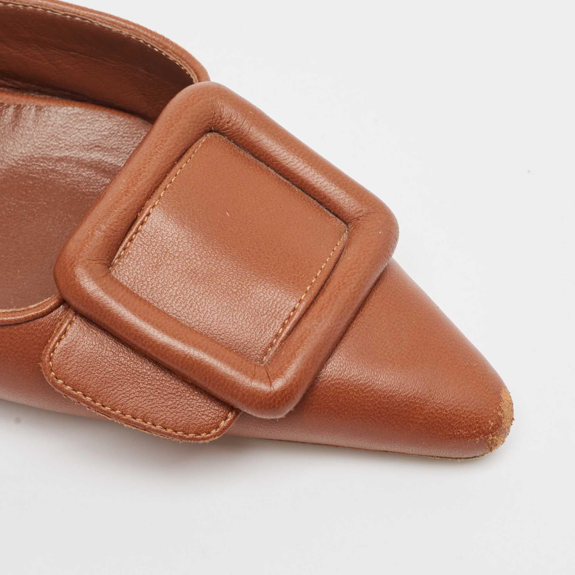 Manolo Blahnik Brown Leather Maysale Mules Size 37 3