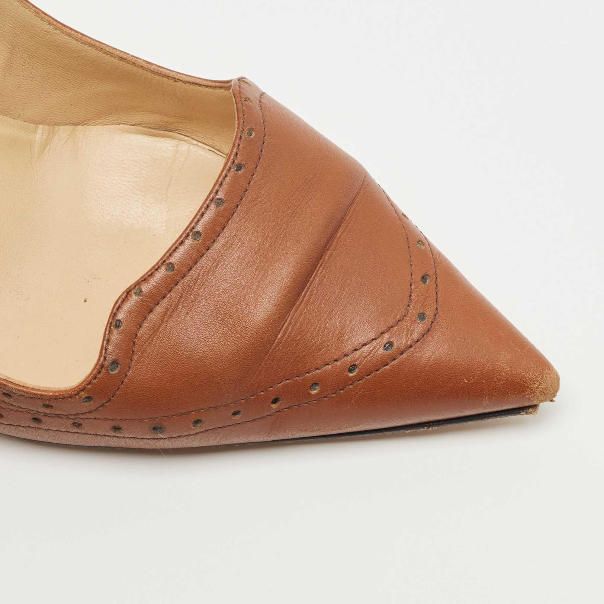 Manolo Blahnik Brown Leather Perforated Pumps Size 39 For Sale 3
