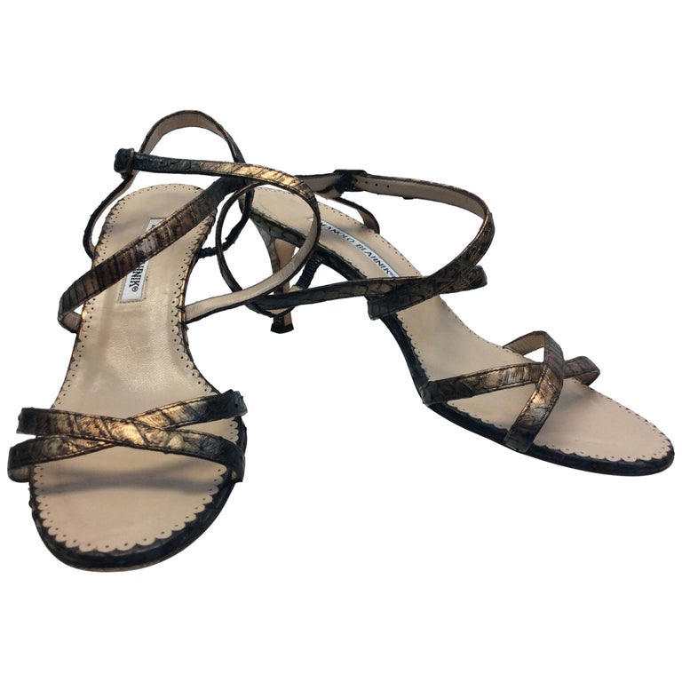 Manolo Blahnik Brown Metallic Sandal For Sale at 1stDibs
