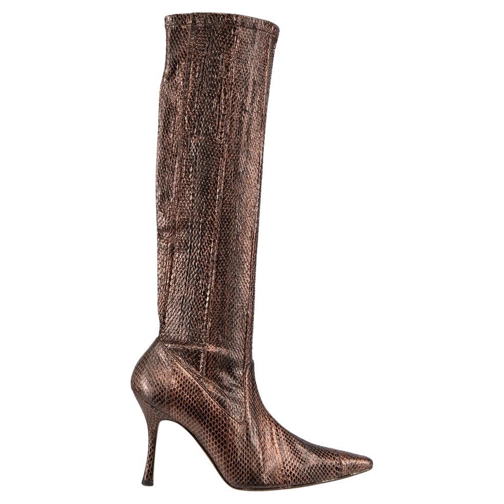 Manolo Blahnik Brown Metallic Snakeskin Boots Size IT 38