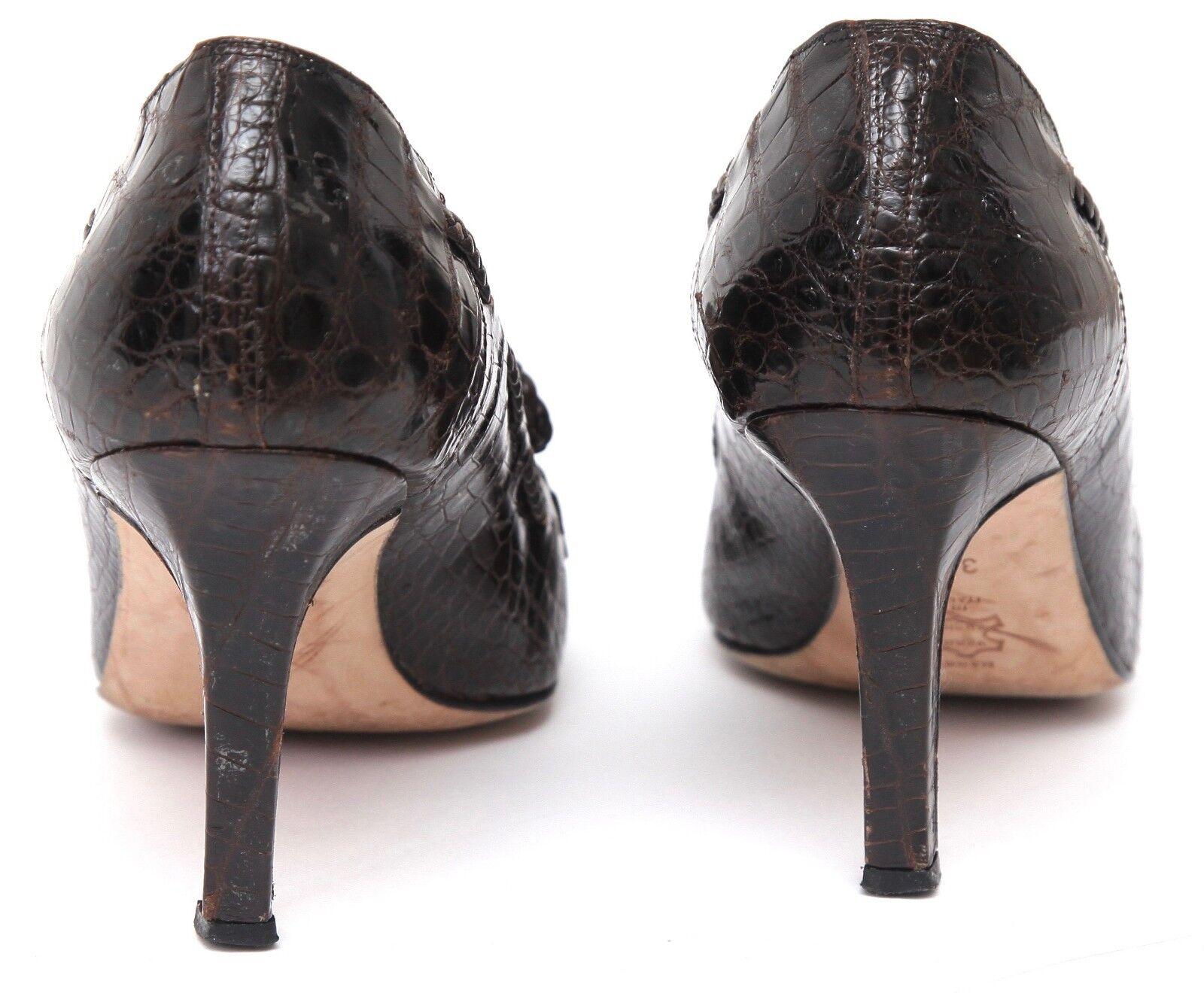 MANOLO BLAHNIK Brown Pumps Loafers Leather Pointed Toe Heel Sz 37 For Sale 3