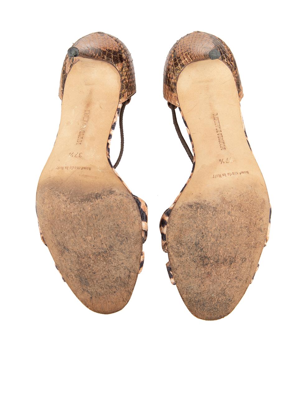 Women's Manolo Blahnik Brown Snakeskin Leopard Sandals Size IT 37.5 For Sale