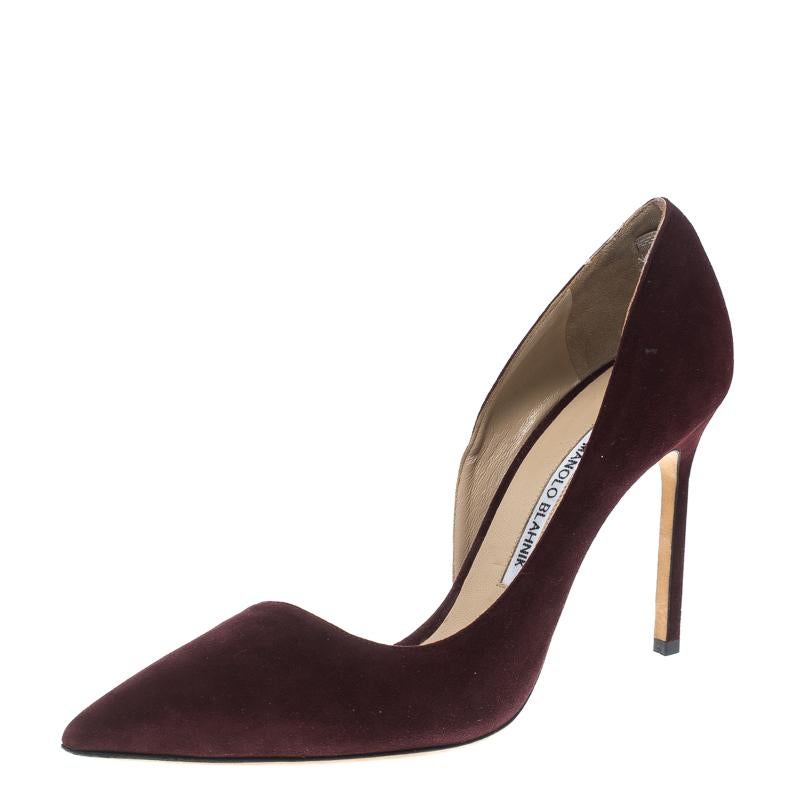 Manolo Blahnik Brown Suede Stresty Half D'orsay Pointed Toe Pumps Size 39.5