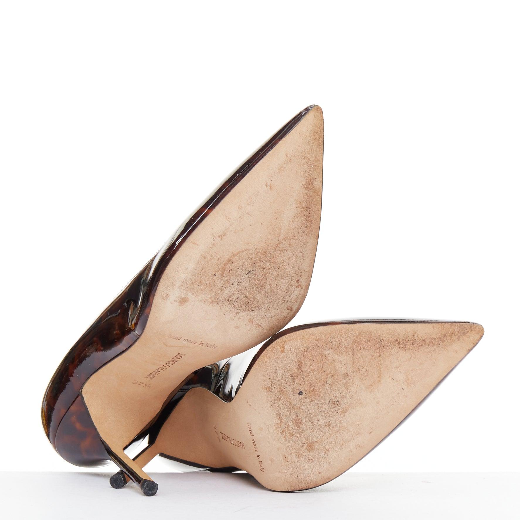 Bombas de tacón de aguja MANOLO BLAHNIK de charol marrón con estampado de concha de tortuga EU37.5 en venta 6