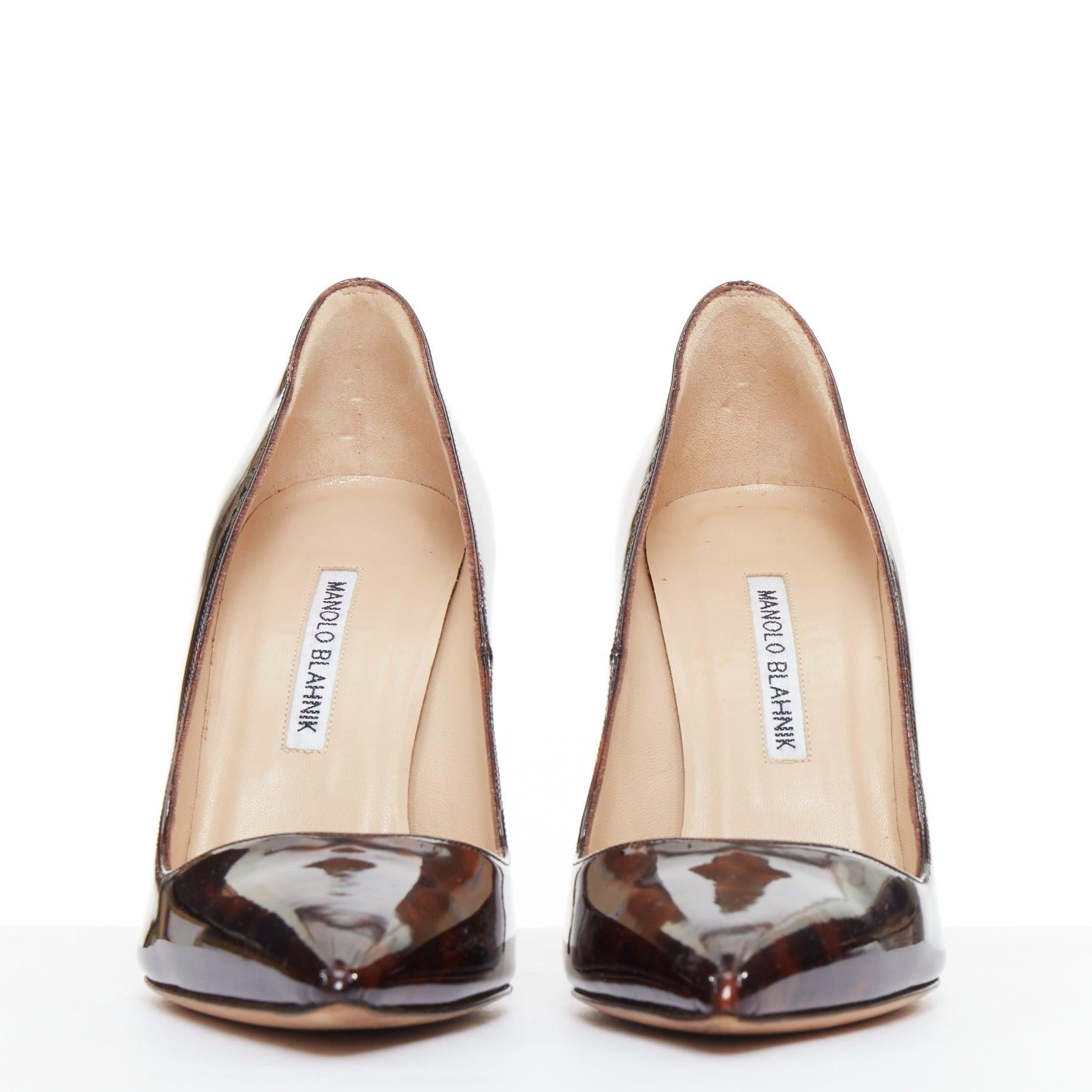 Bombas de tacón de aguja MANOLO BLAHNIK de charol marrón con estampado de concha de tortuga EU37.5 Marrón en venta