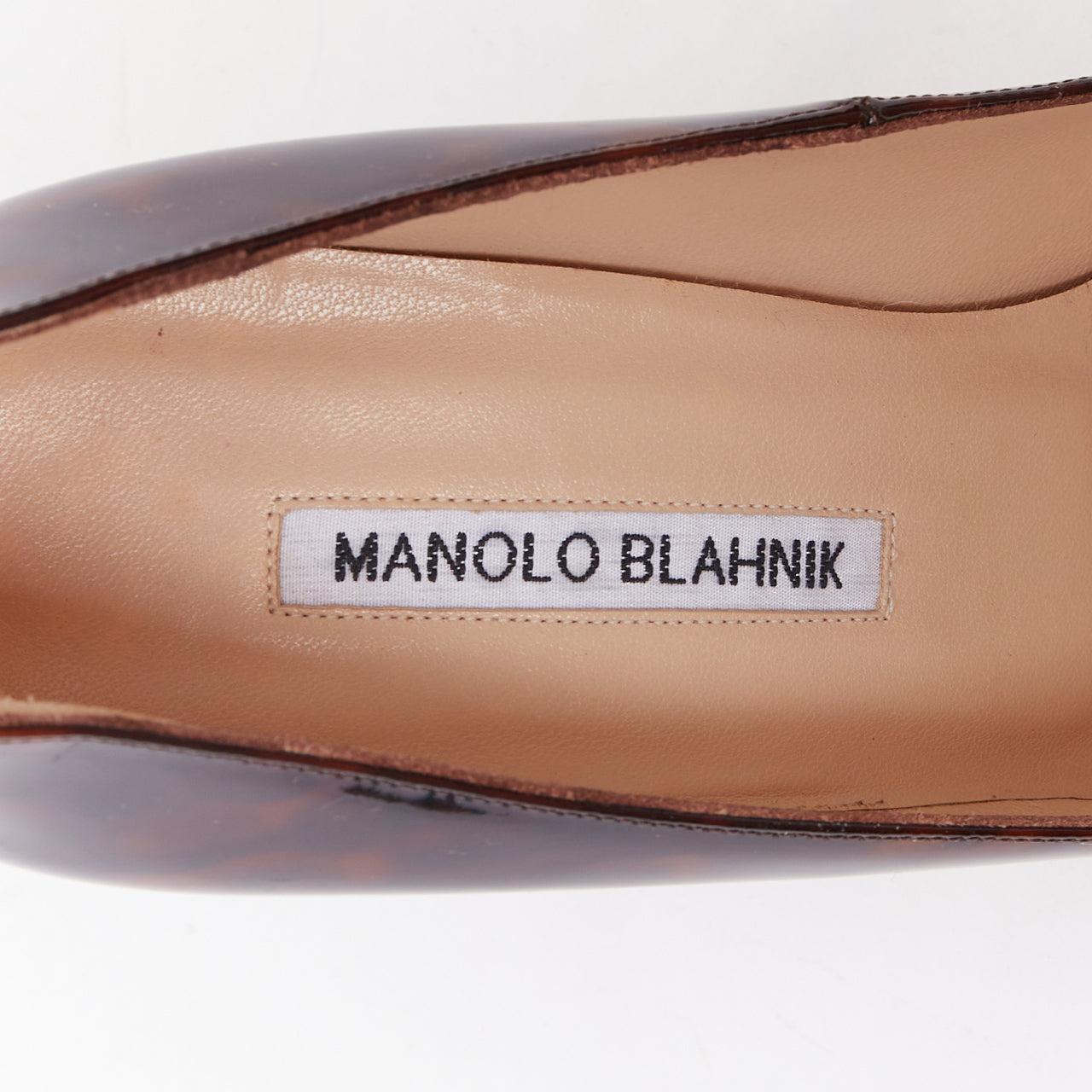 Bombas de tacón de aguja MANOLO BLAHNIK de charol marrón con estampado de concha de tortuga EU37.5 en venta 4