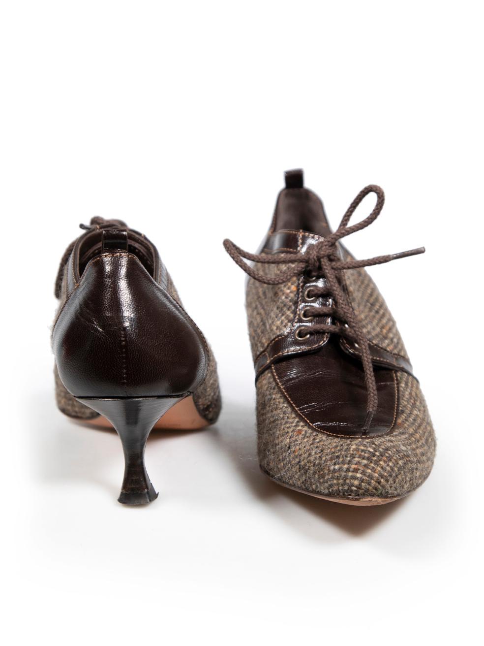 Manolo Blahnik Brown Tweed Lace-Up Heels Size IT 36 In Good Condition For Sale In London, GB