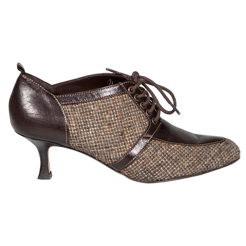 Manolo Blahnik Brown Tweed Lace-Up Heels Size IT 36