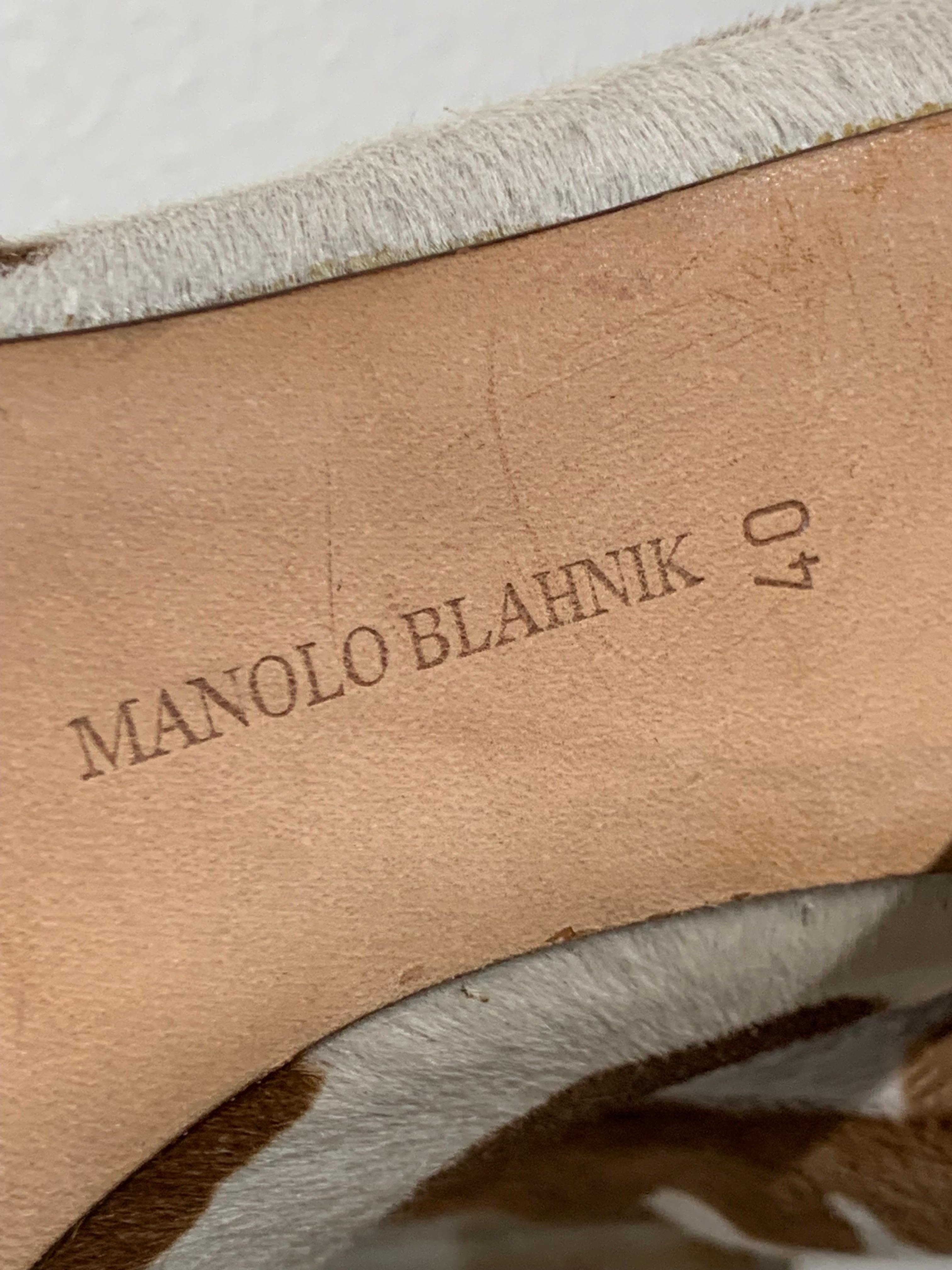Manolo Blahnik Brown & White Cow Print Leather Knee-High Stiletto Heel Boots For Sale 6