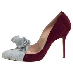 Manolo Blahnik Burgundy And Grey Suede Arleti Frill Detail Pumps Size 35