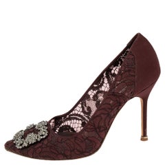 Manolo Blahnik Burgundy Lace Hangisi Pumps Size 39