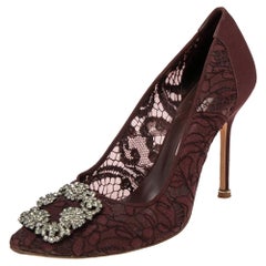 Manolo Blahnik Burgundy Lace Hangisi Pumps Size 39