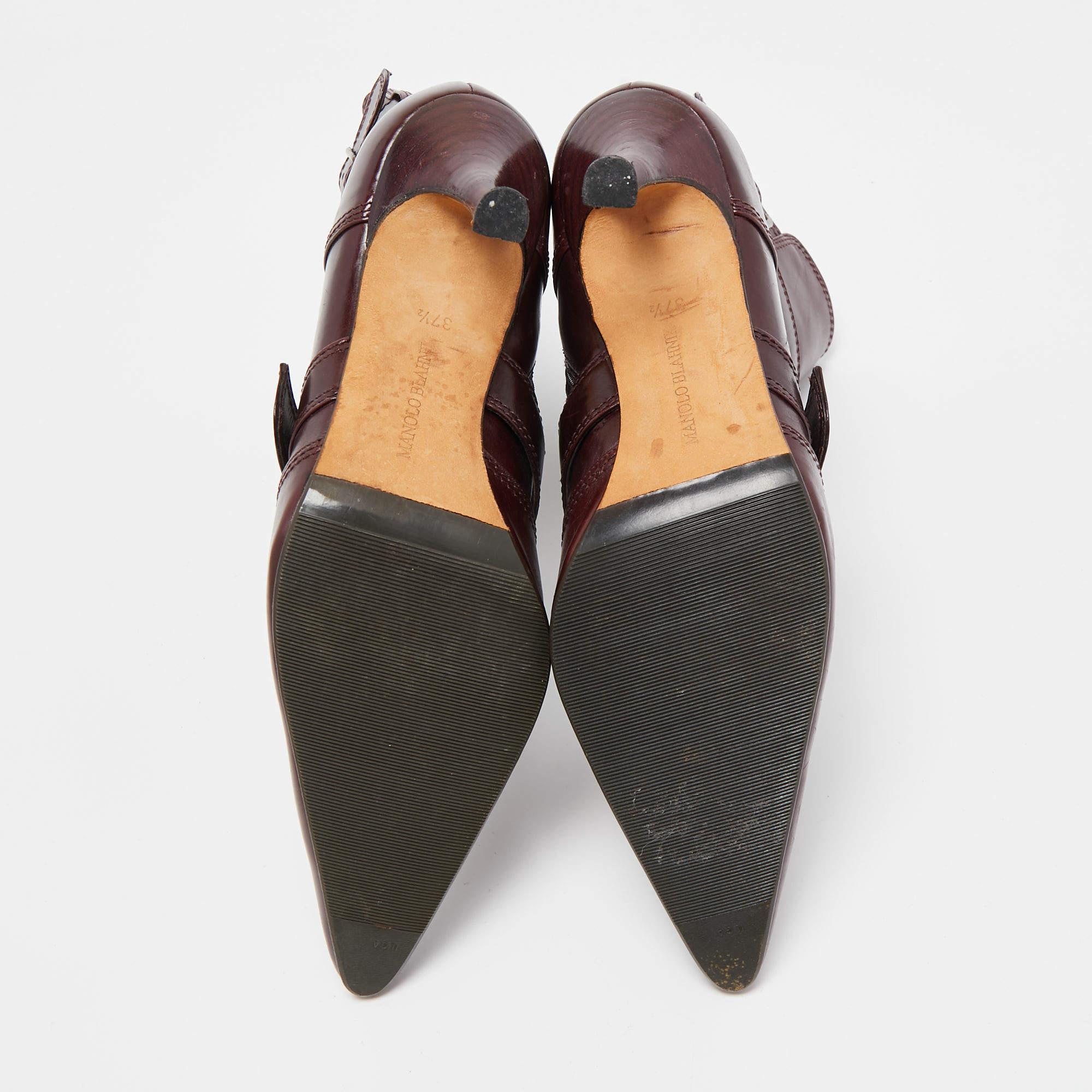 Manolo Blahnik Burgundy Leather Ankle Boots Size 37.5 2
