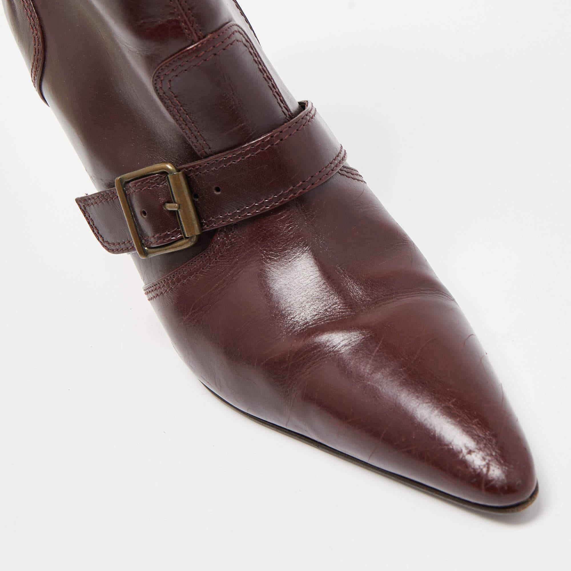 Manolo Blahnik Burgundy Leather Ankle Boots Size 37.5 3