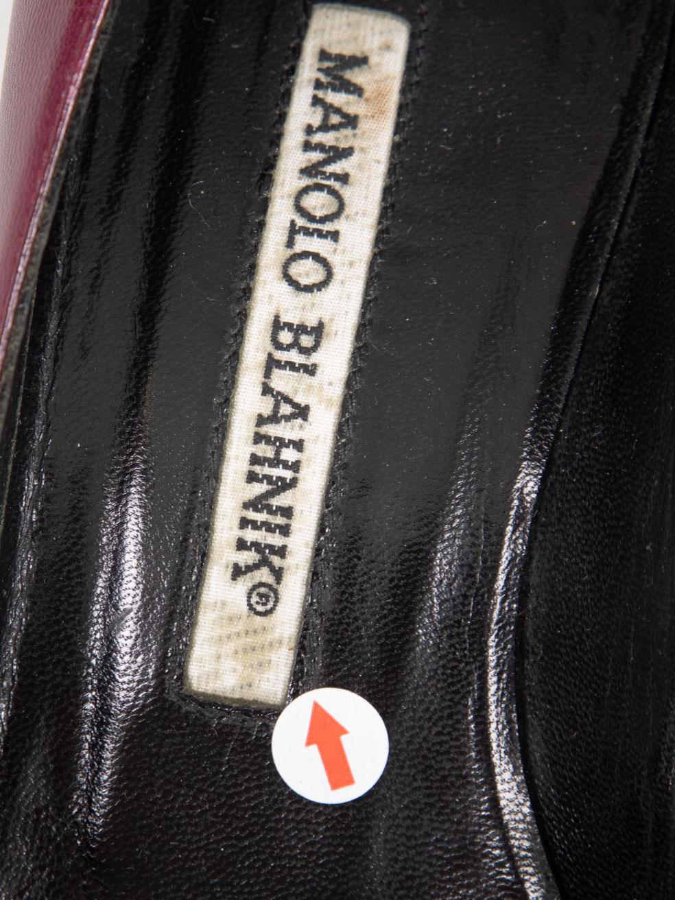 Manolo Blahnik, escarpins en cuir bourgogne, taille IT 35 en vente 1