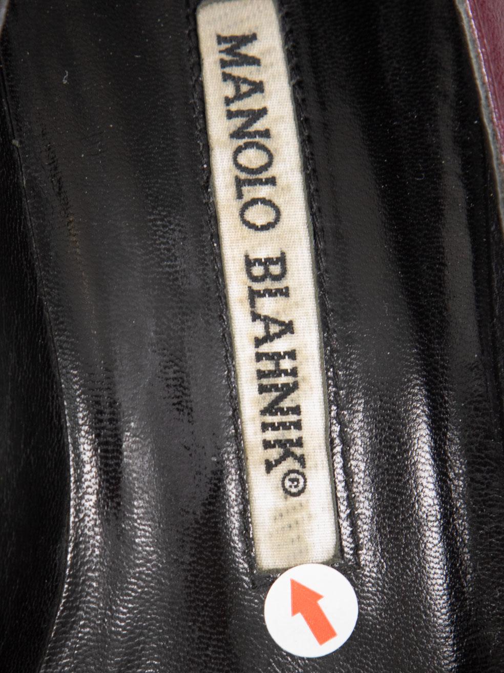 Manolo Blahnik, escarpins en cuir bourgogne, taille IT 35 en vente 2