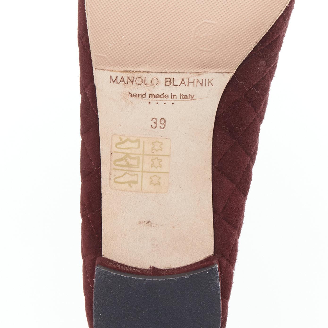 ManOLO BlahNIK - Mocassins à bout carré en daim matelassé bordeaux EU39 en vente 5