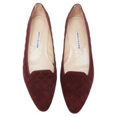 MANOLO BLAHNIK burgundy quilted suede square toe loafer flats EU39