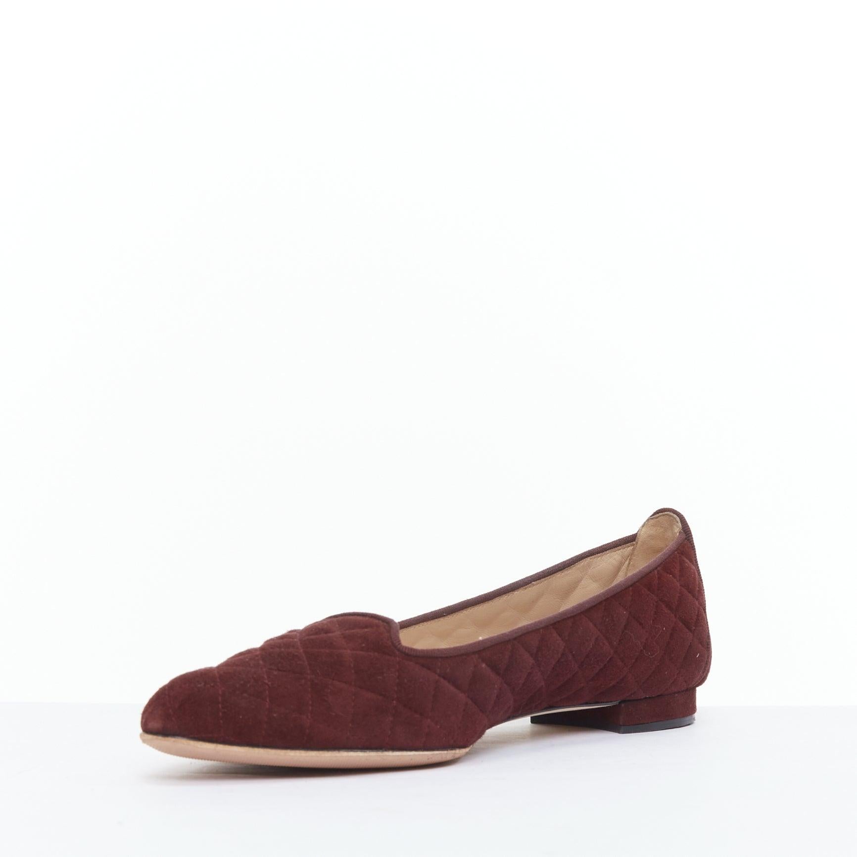 ManOLO BlahNIK - Mocassins à bout carré en daim matelassé bordeaux EU39 Bon état - En vente à Hong Kong, NT