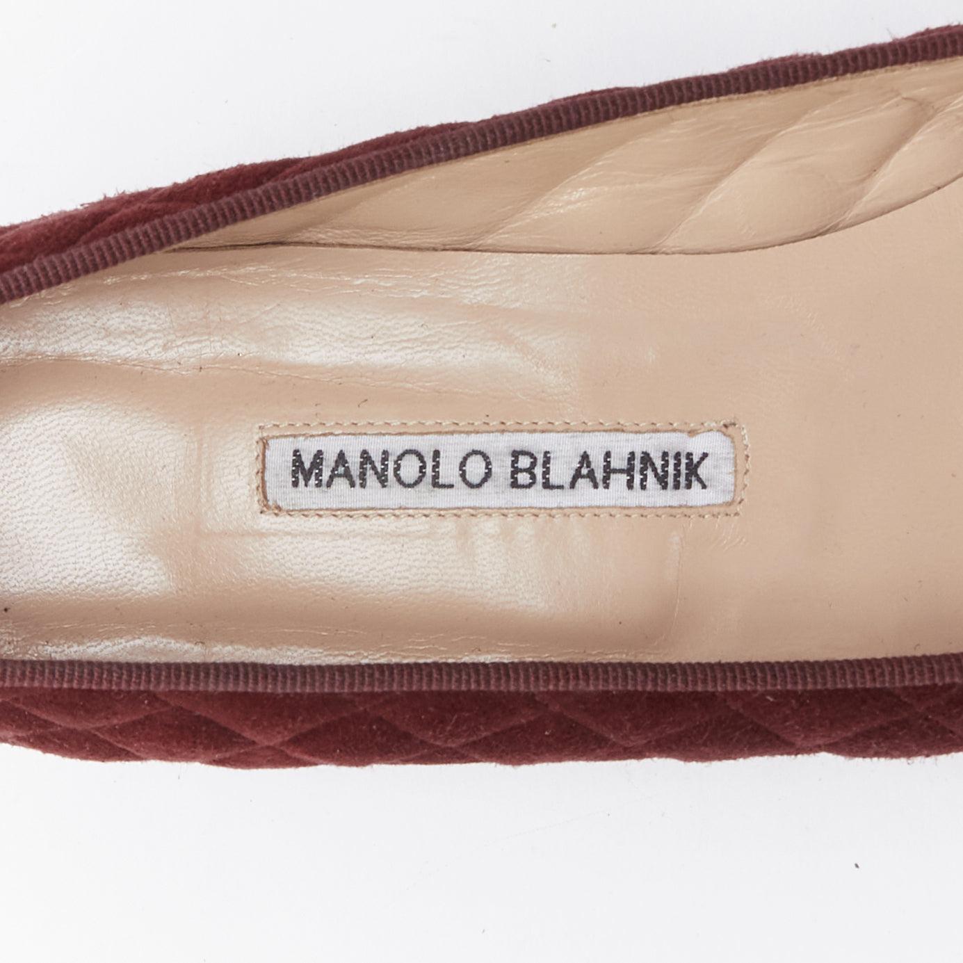 ManOLO BlahNIK - Mocassins à bout carré en daim matelassé bordeaux EU39 en vente 4