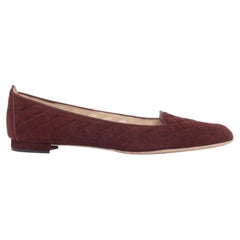 MANOLO BLAHNIK burgundy quilted suede square toe loafer flats EU39