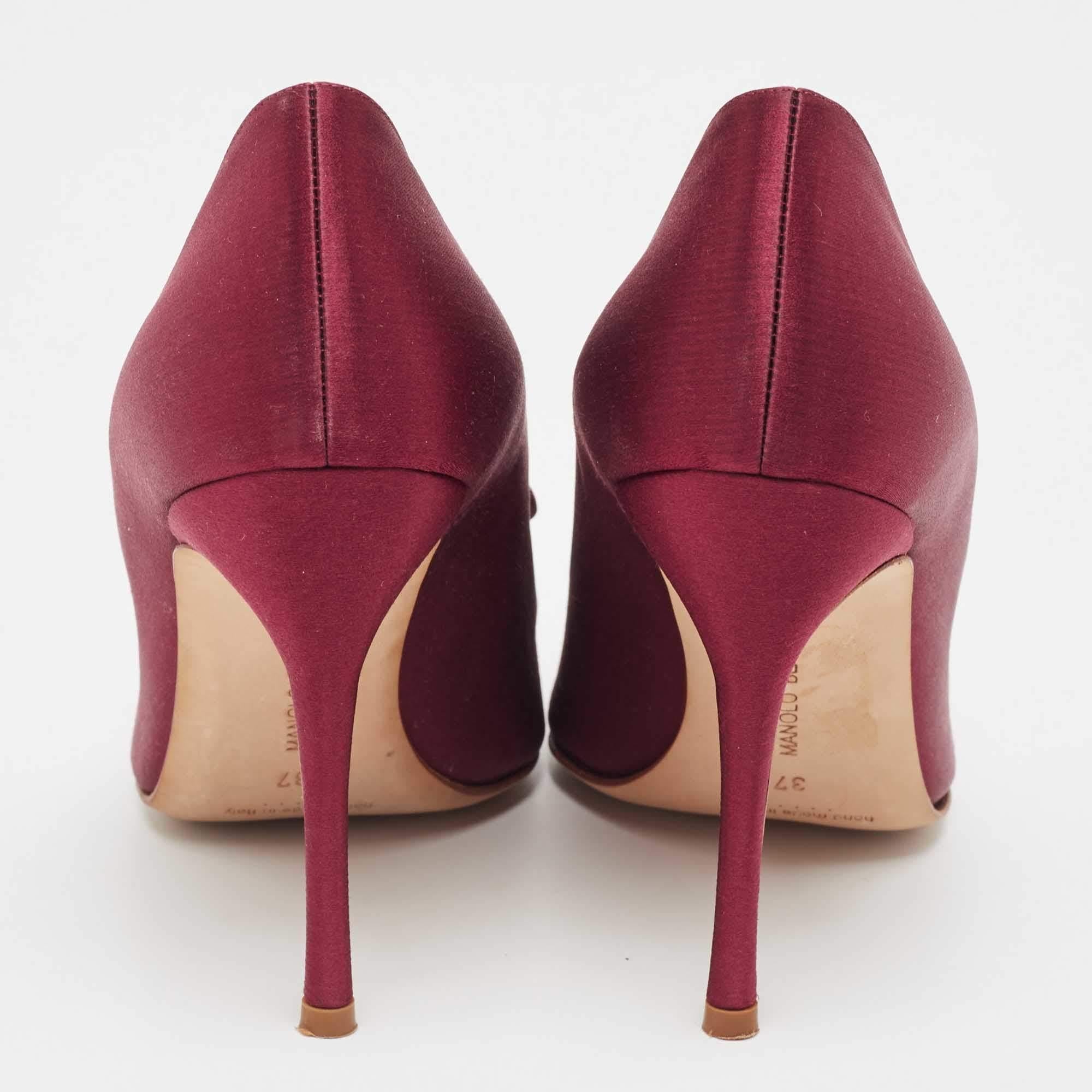 Brown Manolo Blahnik Burgundy Satin Chilanghi Pumps Size 37