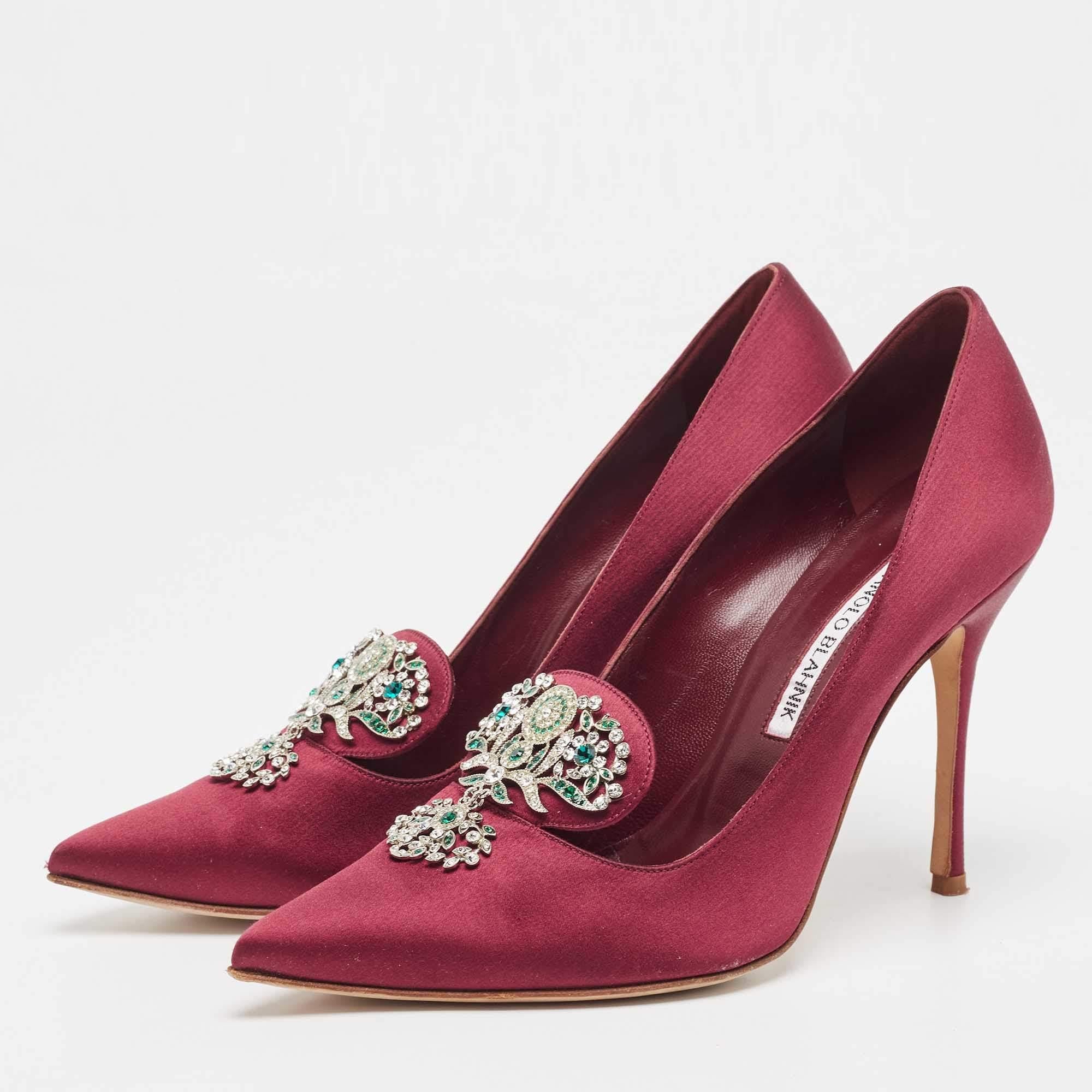Manolo Blahnik Burgundy Satin Chilanghi Pumps Size 37 2