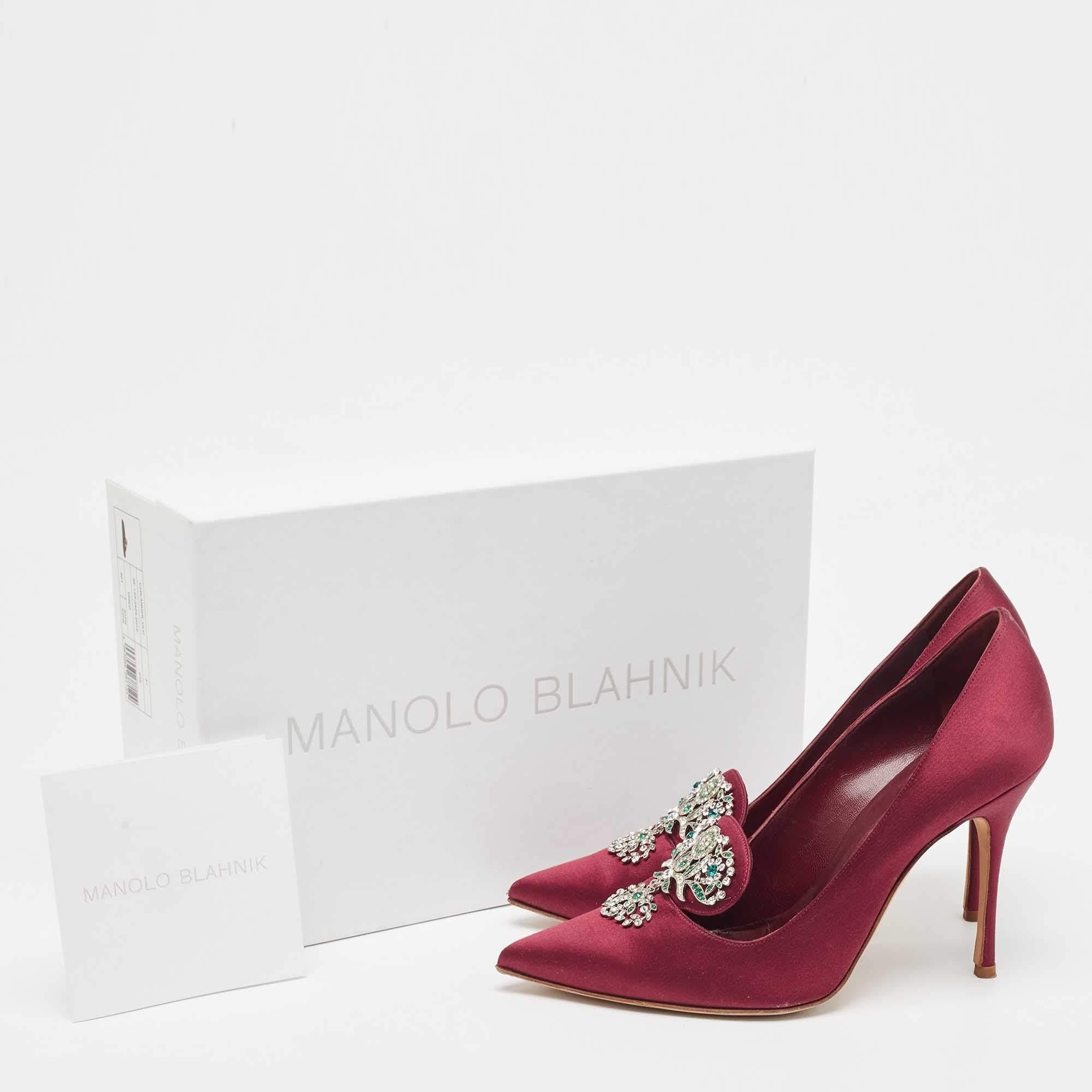 Manolo Blahnik Burgundy Satin Chilanghi Pumps Size 37 4