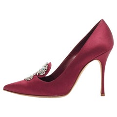 Manolo Blahnik Burgundy Satin Chilanghi Pumps Size 37