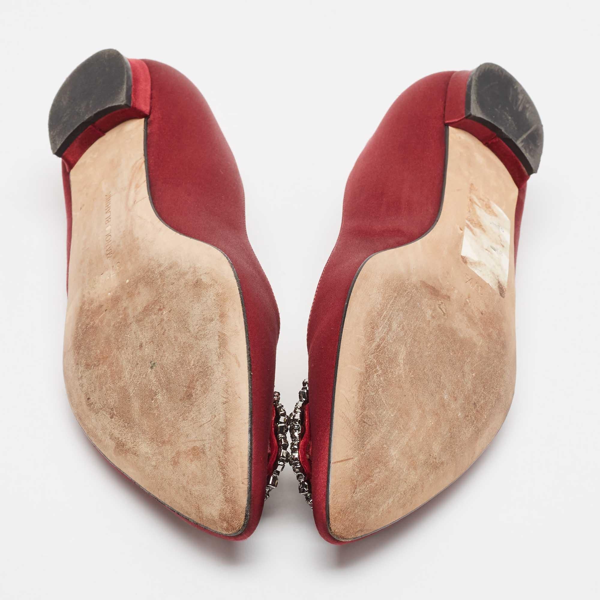 Manolo Blahnik Burgundy Satin Hangisi Ballet Flats 37.5 1