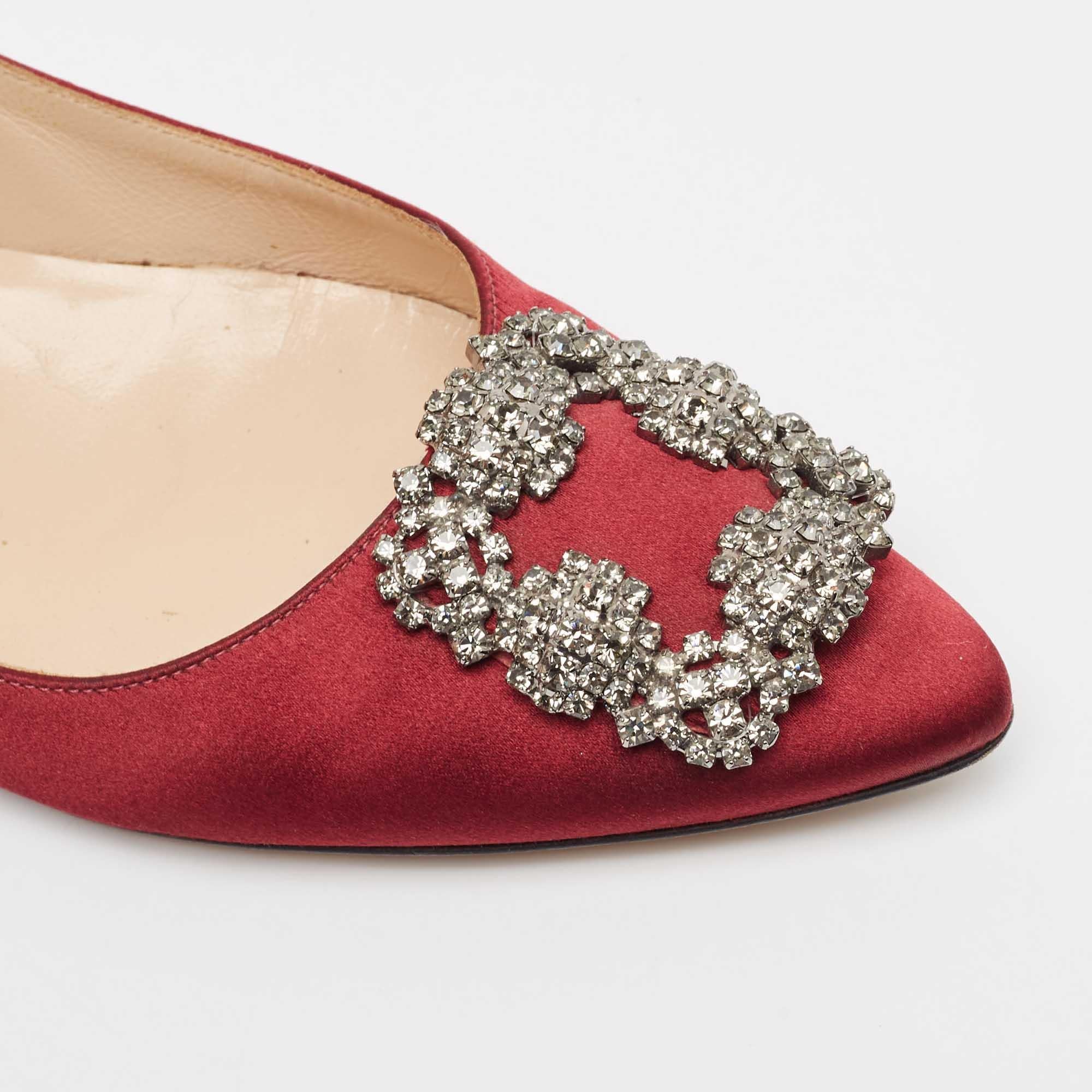 Manolo Blahnik Burgundy Satin Hangisi Ballet Flats 37.5 2