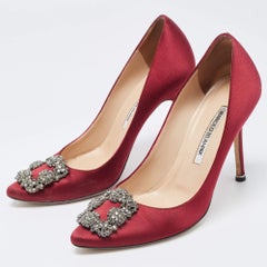 Manolo Blahnik Burgundy Satin Hangisi Pumps