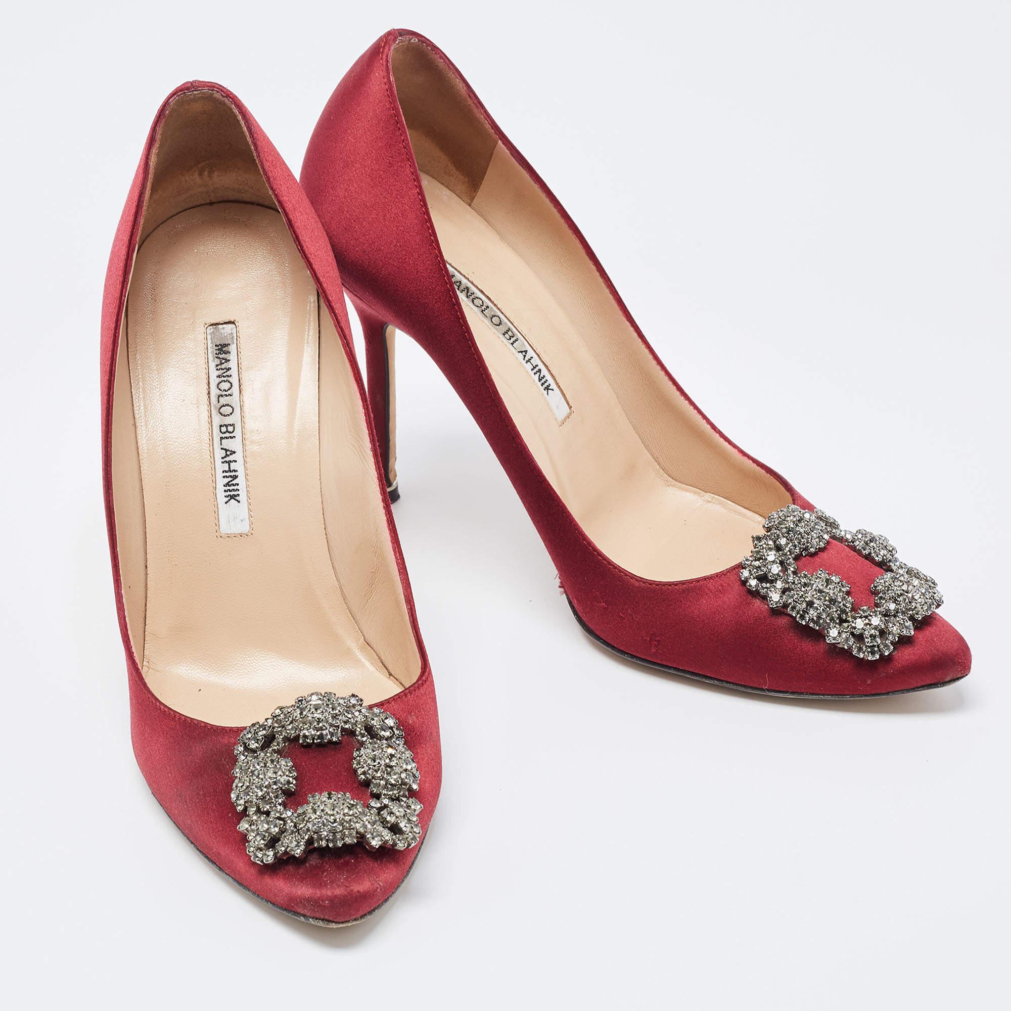 Women's Manolo Blahnik Burgundy Satin Hangisi Pumps 