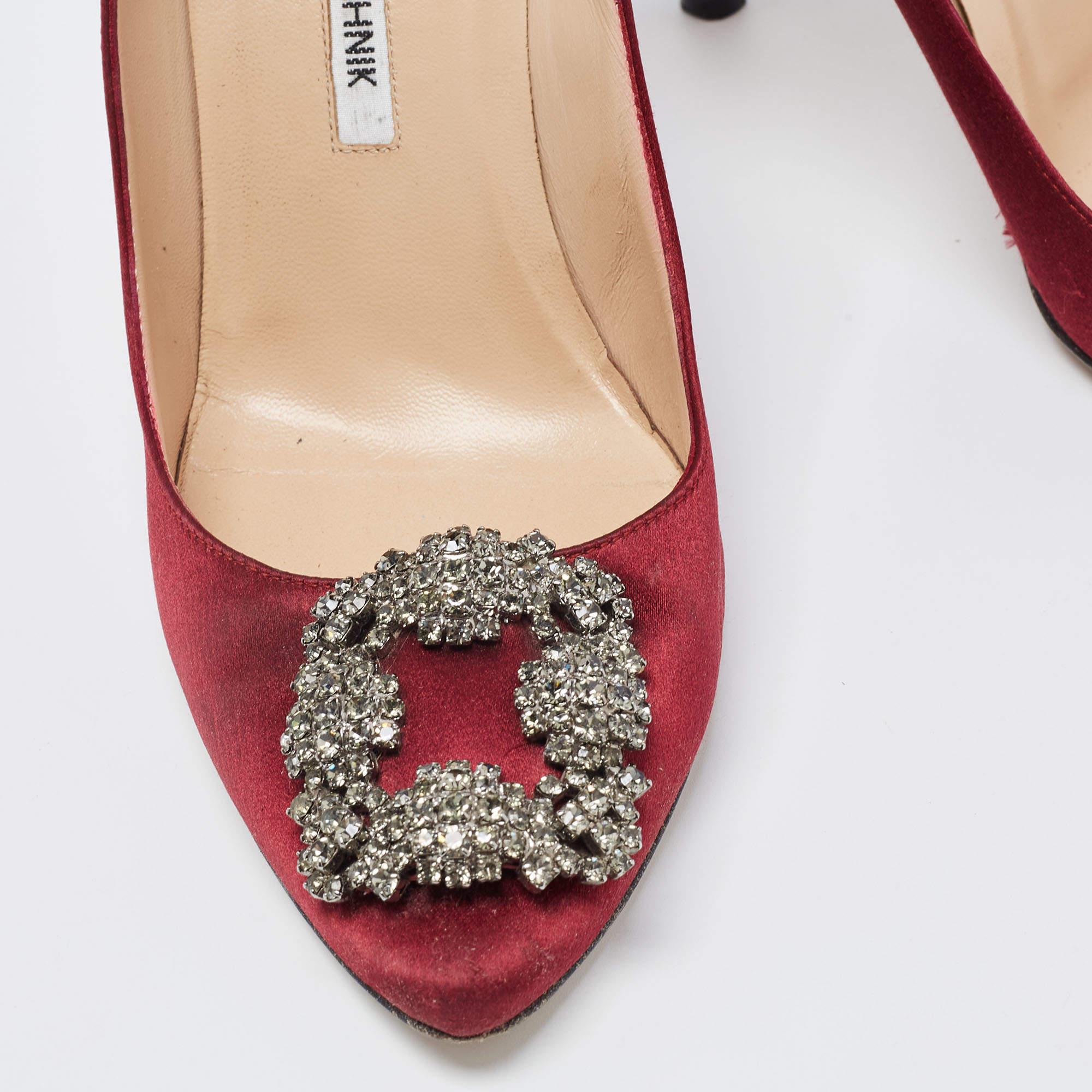 Manolo Blahnik Burgundy Satin Hangisi Pumps  1