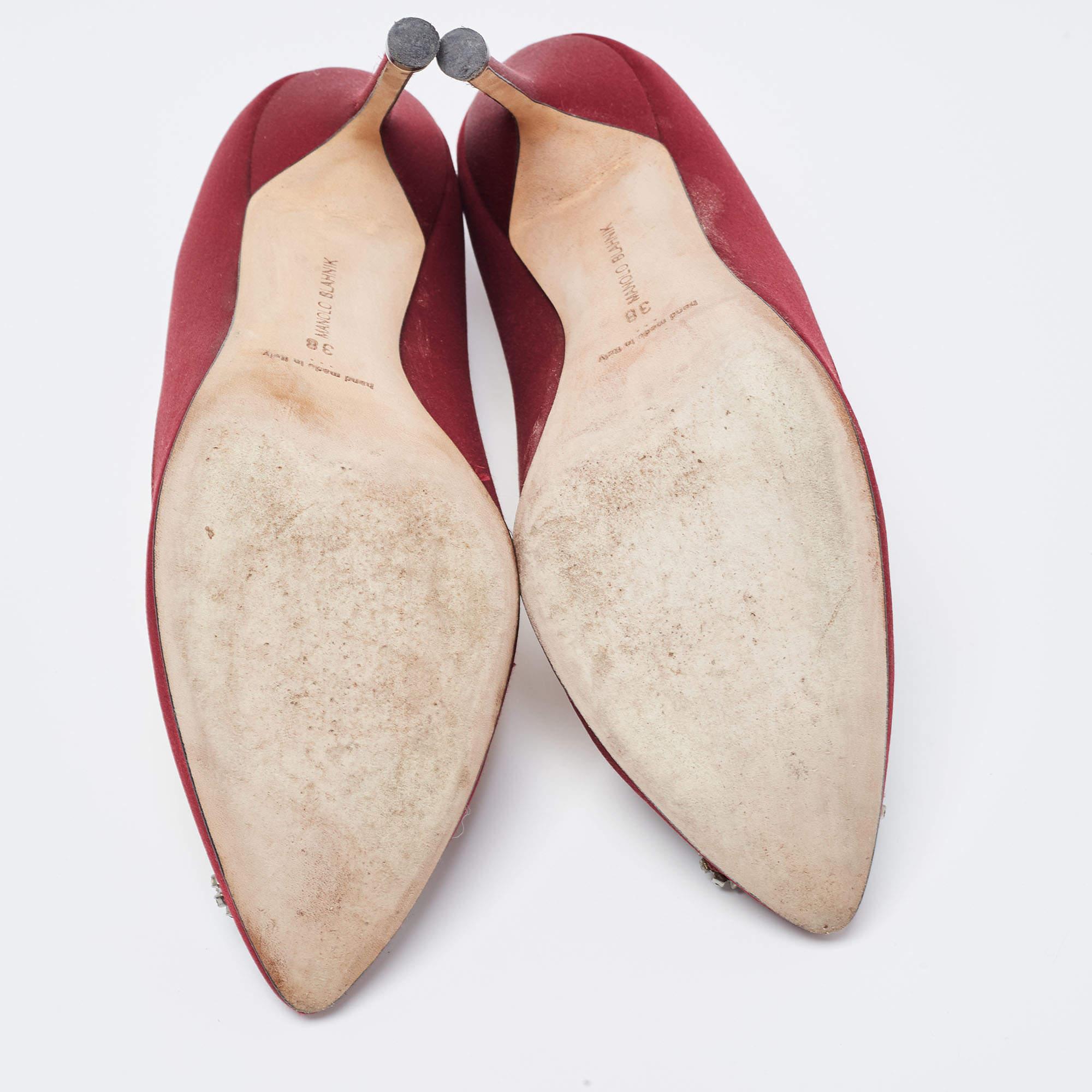 Manolo Blahnik Burgundy Satin Hangisi Pumps 4