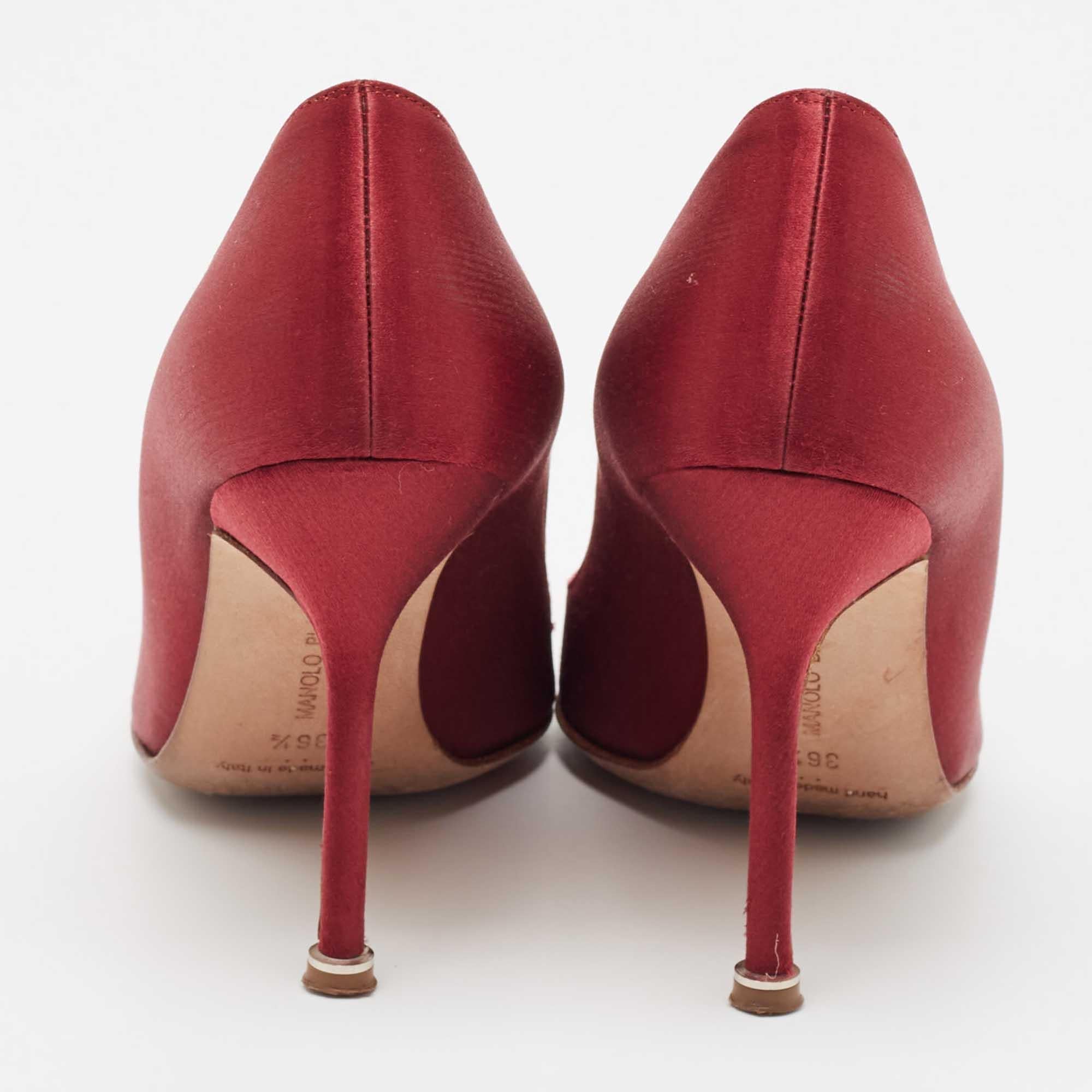 Women's Manolo Blahnik Burgundy Satin Hangisi Pumps Size 36.5