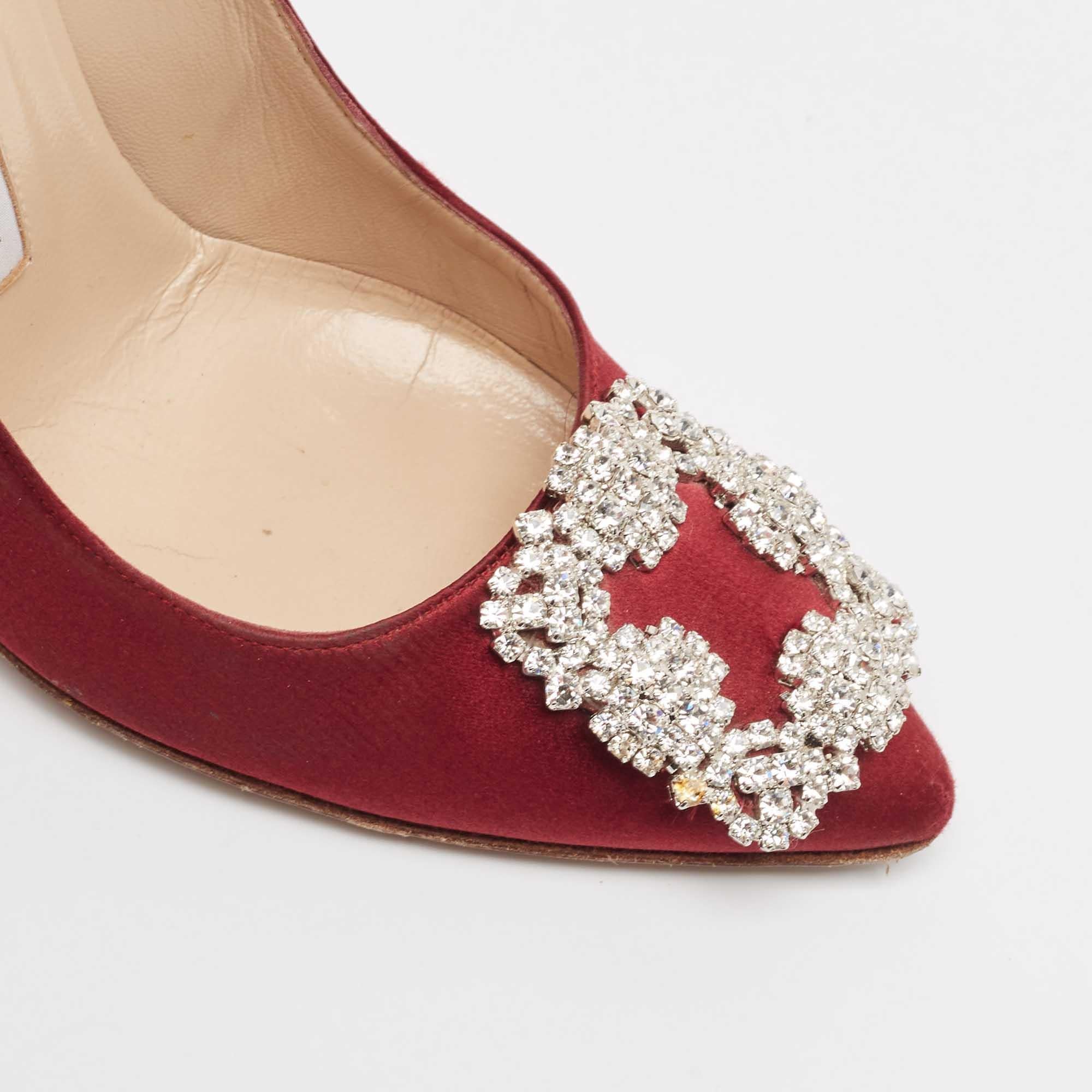 Manolo Blahnik Burgundy Satin Hangisi Pumps Size 36.5 2